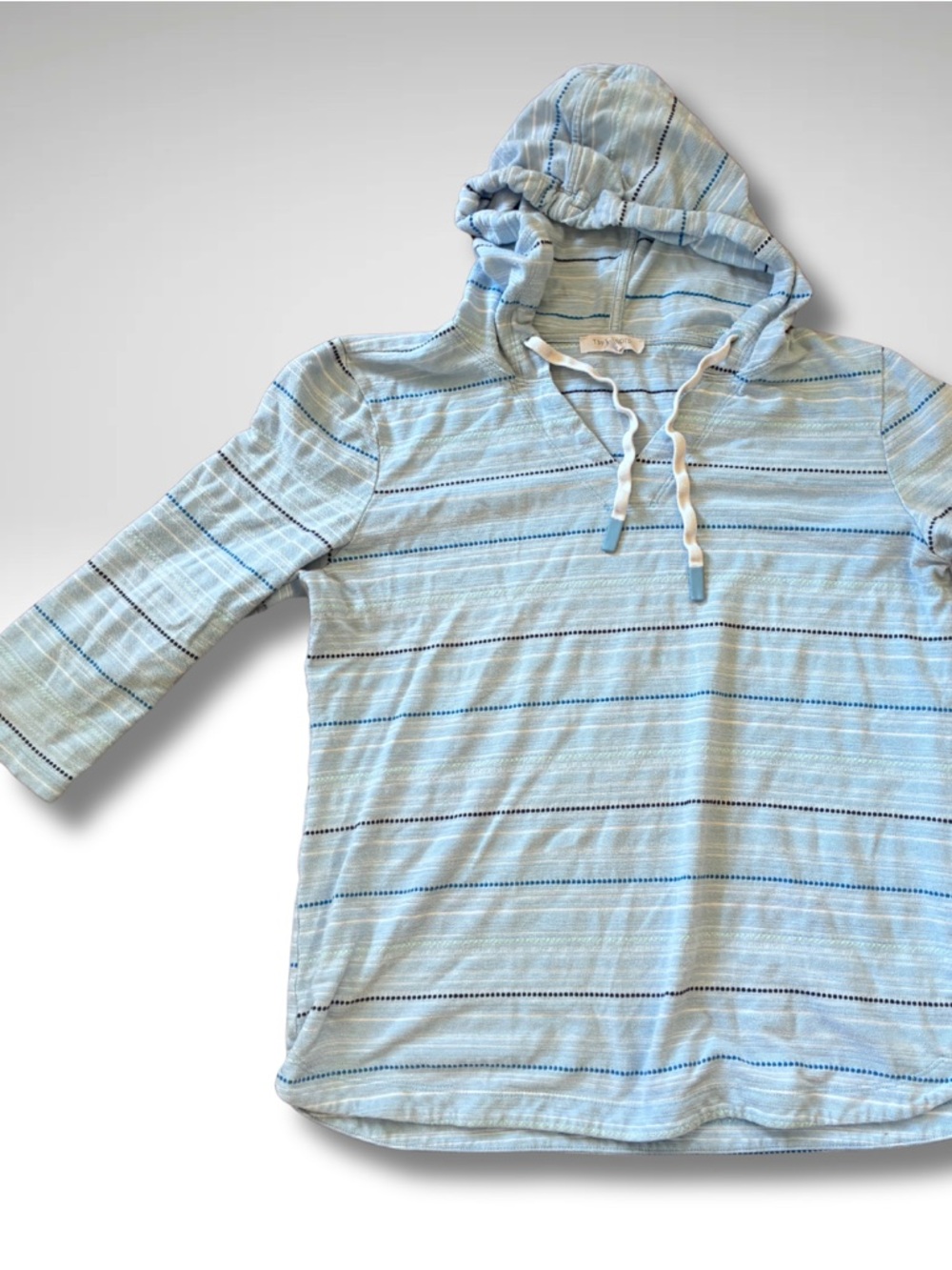 Talbots Striped Hooded Top Blue Coastal Lightweight Pullover MP